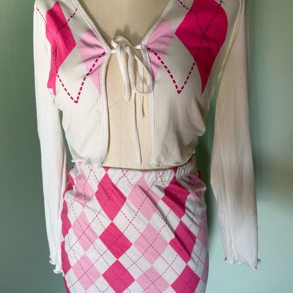 Womens Fashion Nova 2PC Argyle Mini-Skirt Set